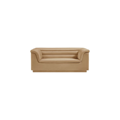 Cascade Camel Velvet Fabric Loveseat