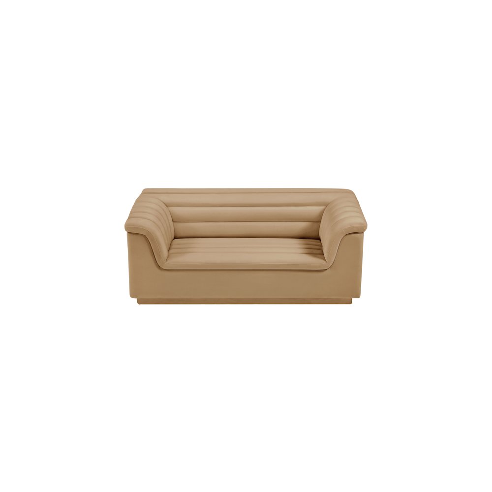 Cascade Camel Velvet Fabric Loveseat