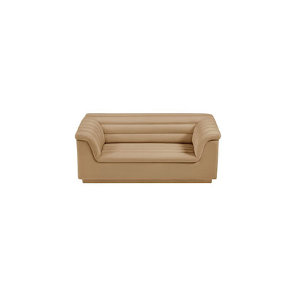 Cascade Camel Velvet Fabric Loveseat
