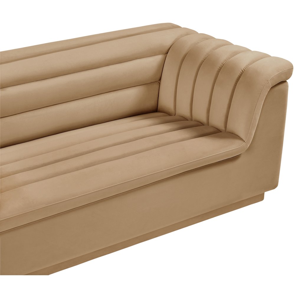 Cascade Camel Velvet Fabric Loveseat
