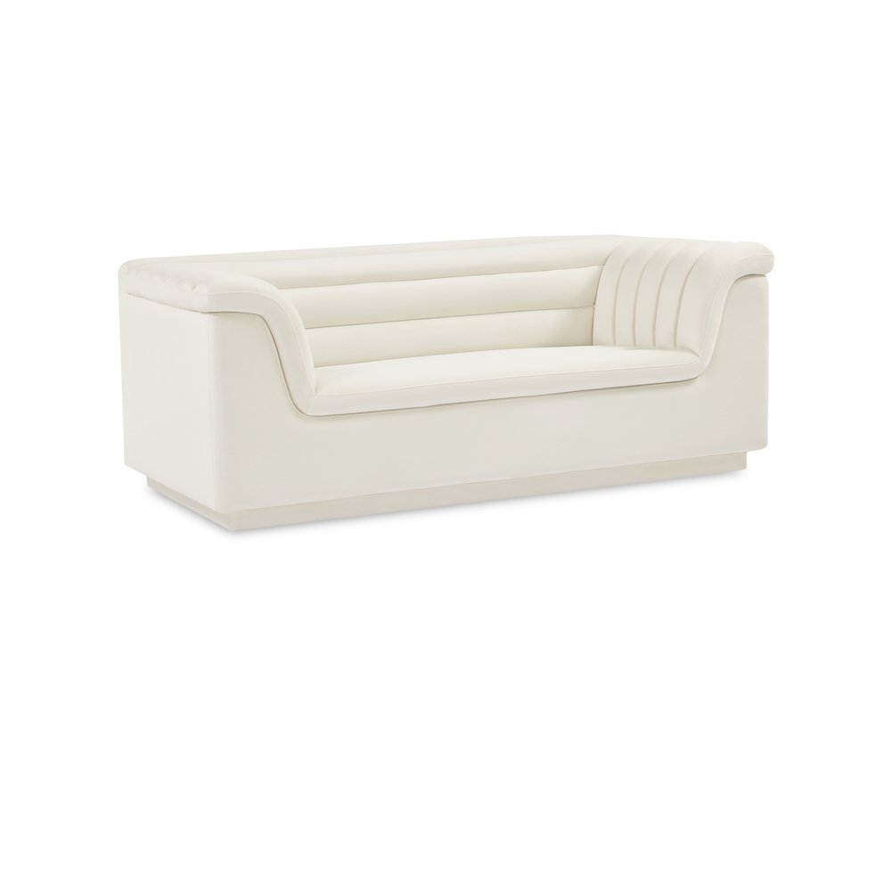 Cascade Cream Velvet Fabric Loveseat
