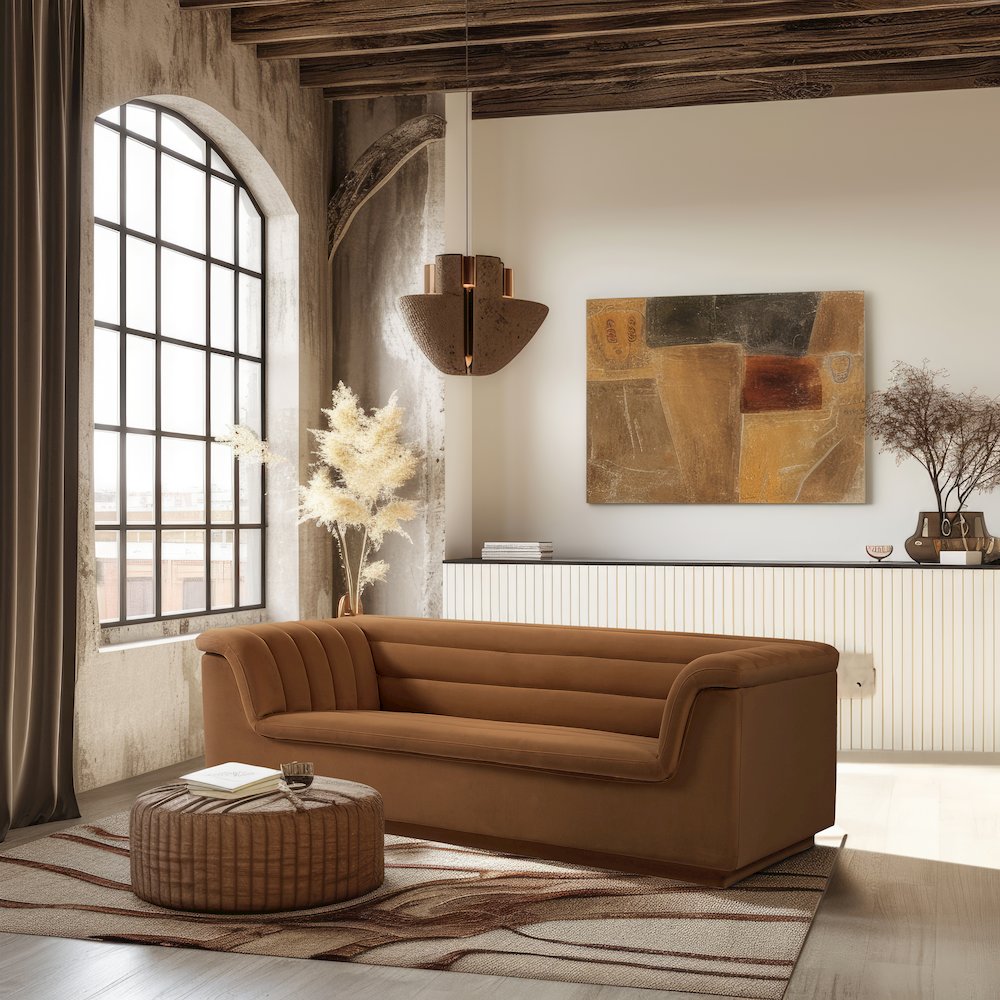 Cascade Saddle Velvet Fabric Sofa