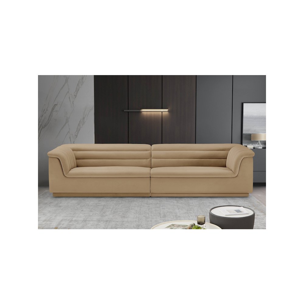 Cascade Camel Velvet Fabric Modular Sofa