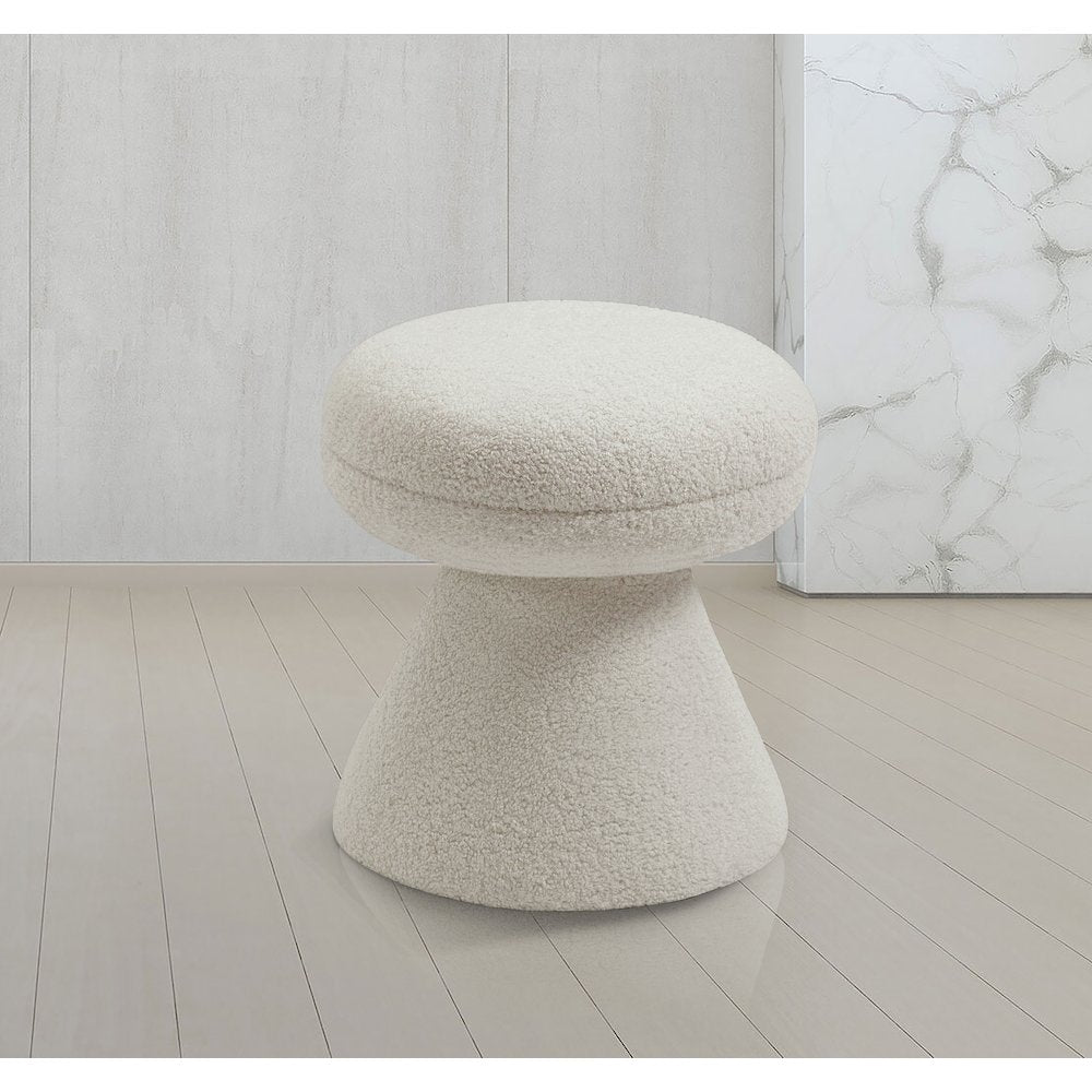 Drum Beige Faux Shearling Teddy Fabric Ottoman/Stool