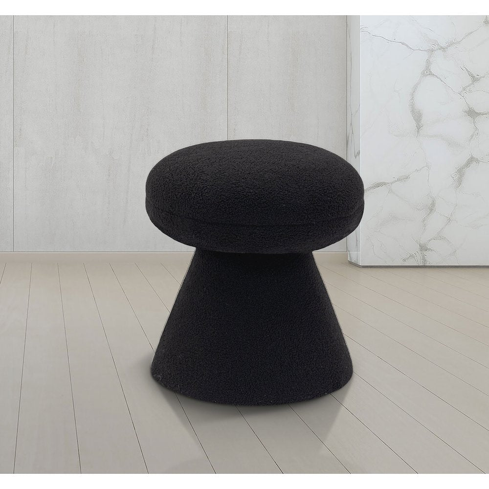 Drum Black Faux Shearling Teddy Fabric Ottoman/Stool