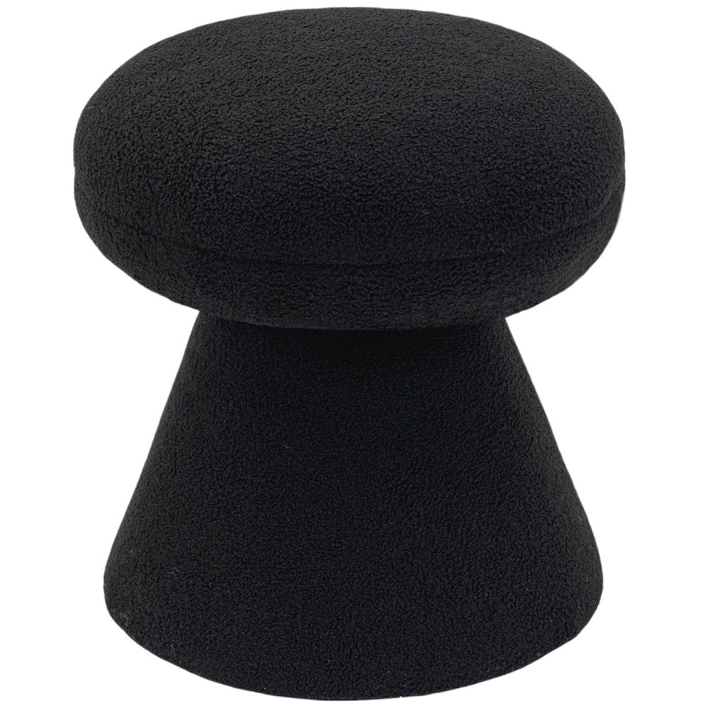 Drum Black Faux Shearling Teddy Fabric Ottoman/Stool