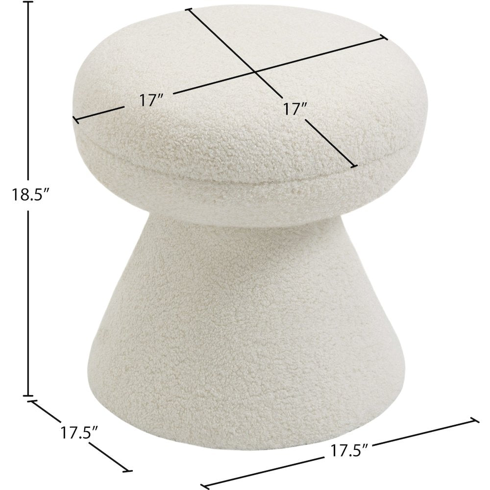 Drum Cream Faux Shearling Teddy Fabric Ottoman/Stool