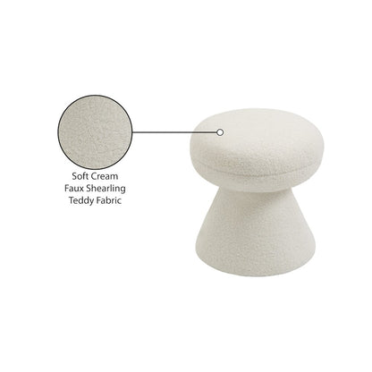 Drum Cream Faux Shearling Teddy Fabric Ottoman/Stool