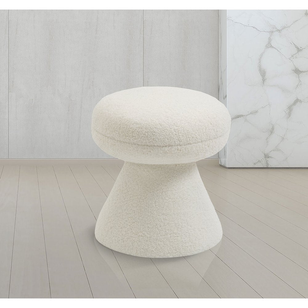 Drum Cream Faux Shearling Teddy Fabric Ottoman/Stool