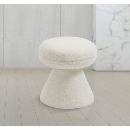 Drum Cream Faux Shearling Teddy Fabric Ottoman/Stool