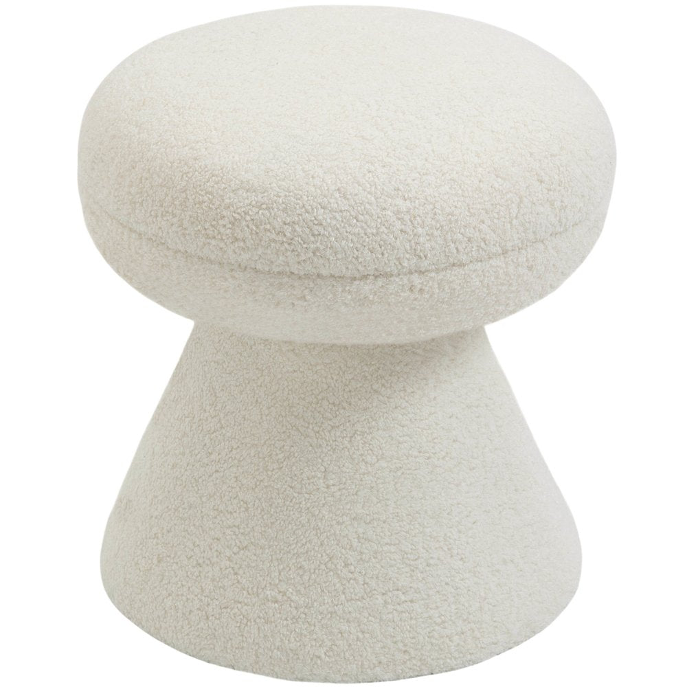 Drum Cream Faux Shearling Teddy Fabric Ottoman/Stool