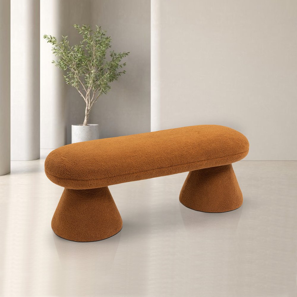 Drum Saddle Faux Shearling Teddy Fabric Bench
