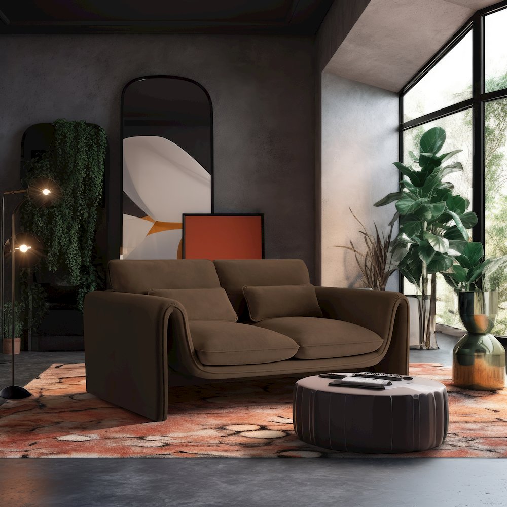 Sloan Brown Velvet Fabric Loveseat