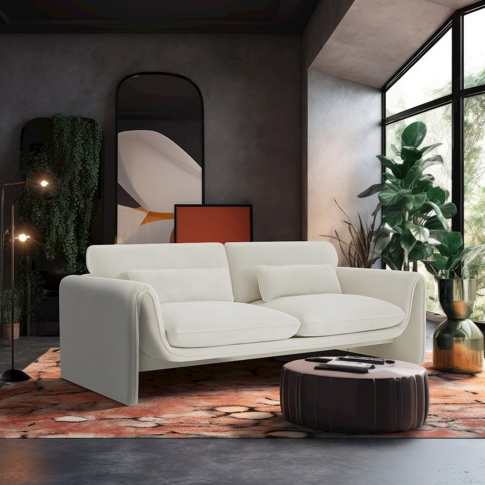 Sloan Cream Velvet Fabric Sofa
