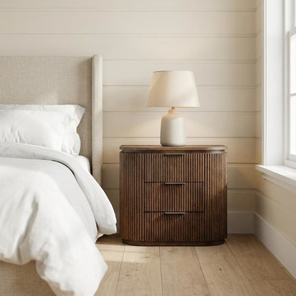 Contemporary Brown Wood Nightstand with Solid Wood and Oak Veneer Finish