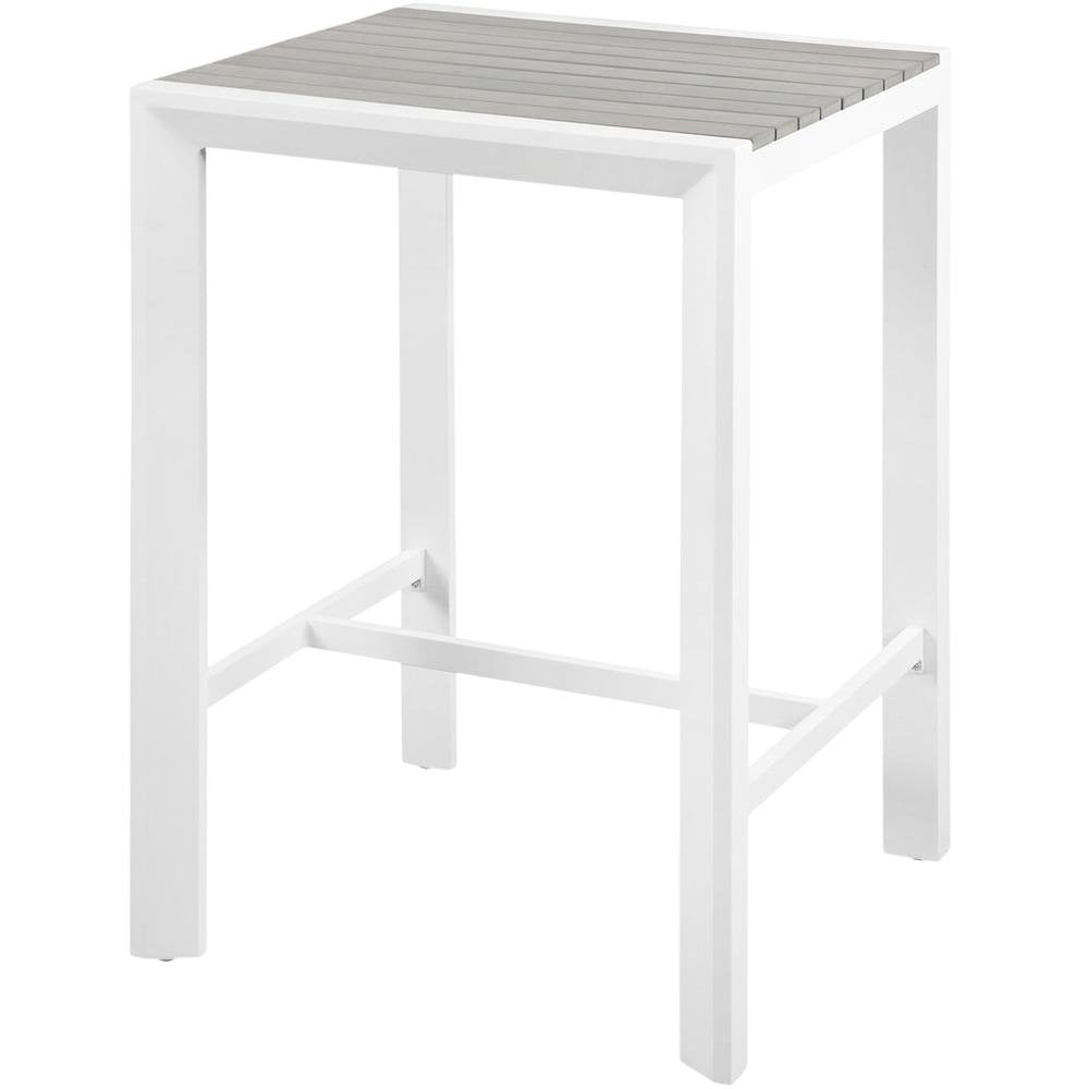 Gray Wood-Look Outdoor Patio Table, Aluminum Square Bars, Contemporary Style