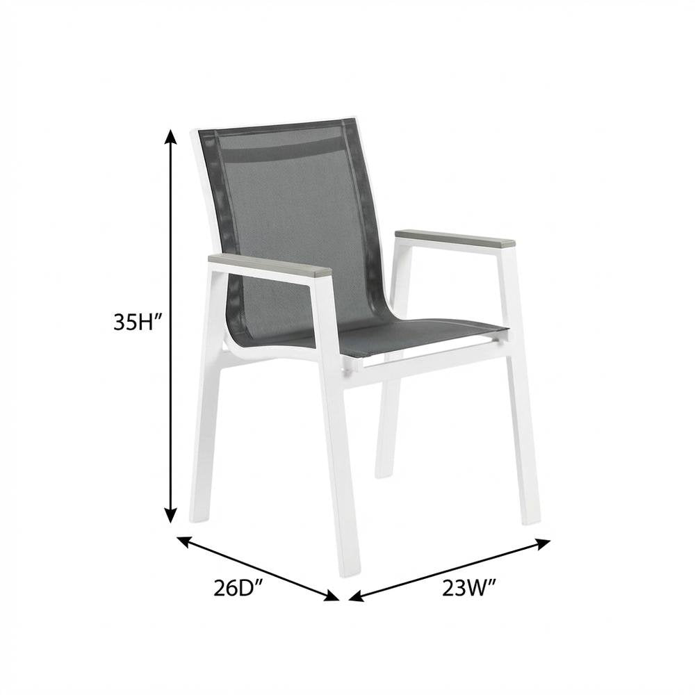 White Fabric Outdoor Patio Dining Arm Chair Set Of 2 With Contemporary Style
