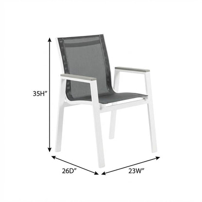 White Fabric Outdoor Patio Dining Arm Chair Set Of 2 With Contemporary Style