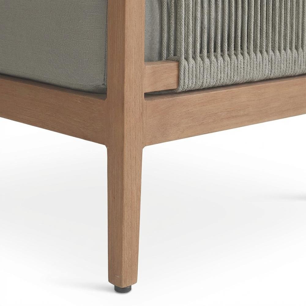 Gray Fabric Outdoor Patio Chair With Aluminum Frame And Teak Wood Look