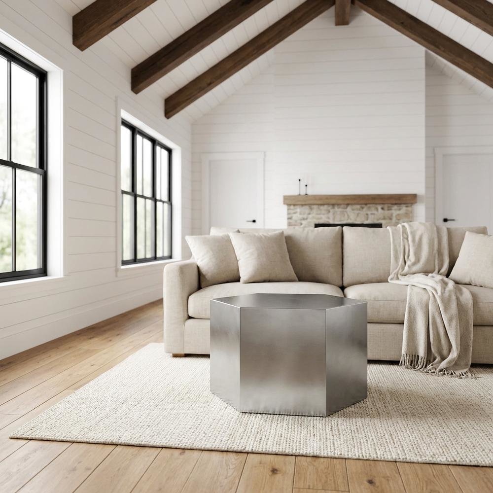 Contemporary Coffee Table with Brushed Chrome Finish and Durable Construction