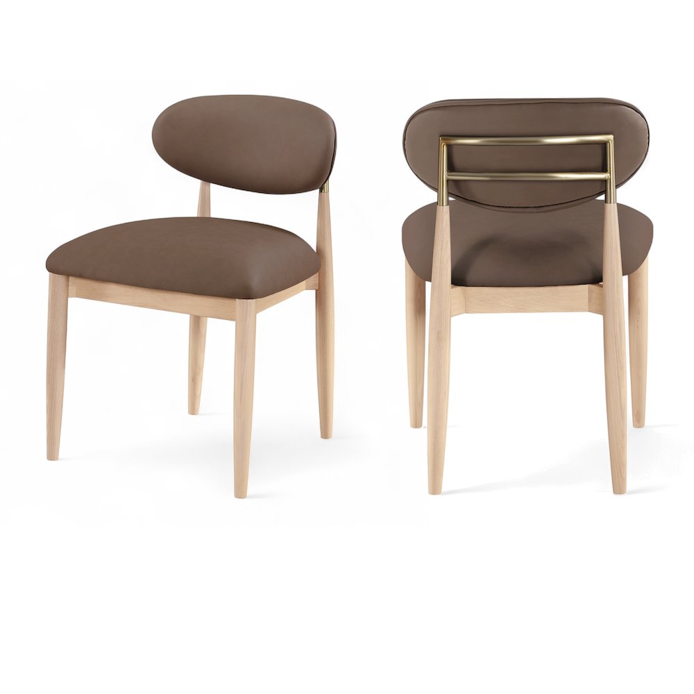 Riccio Brown Vegan Leather Upholstered Dining Side Chair, Set of 2