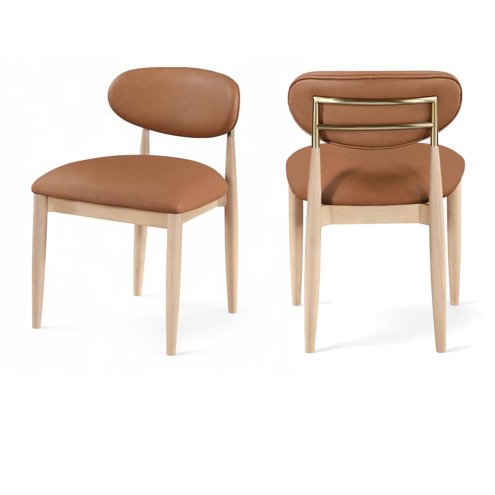 Riccio Cognac Vegan Leather Upholstered Dining Side Chair, Set of 2