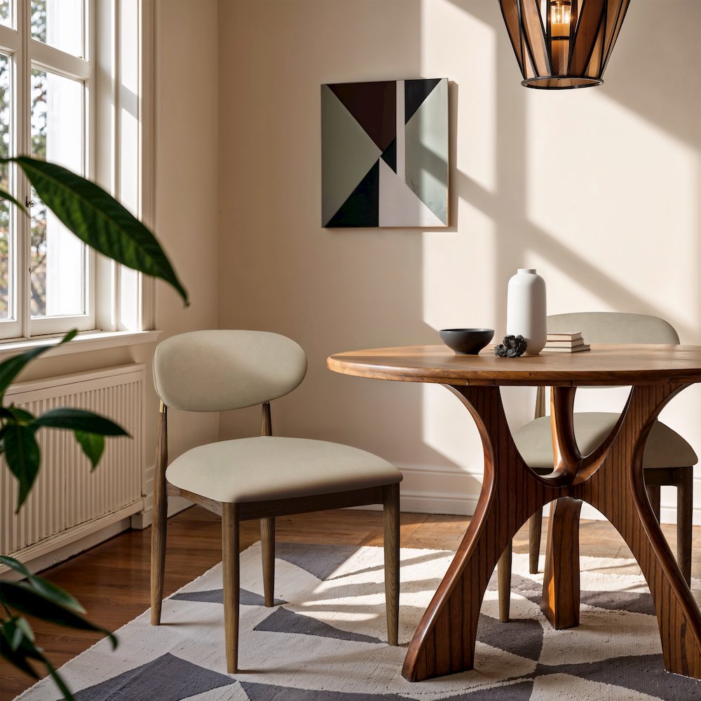 Riccio Beige Vegan Leather Upholstered Dining Side Chair, Set of 2