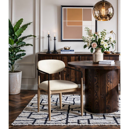 Riccio Cream Vegan Leather Upholstered Dining Arm Chair, Set of 2