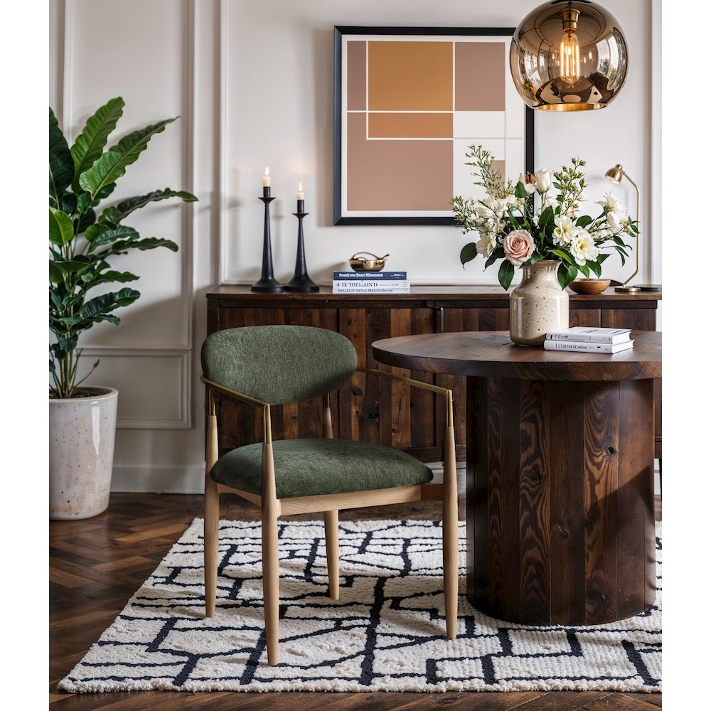 Riccio Olive Performance Fabric Upholstered Dining Arm Chair, Set of 2