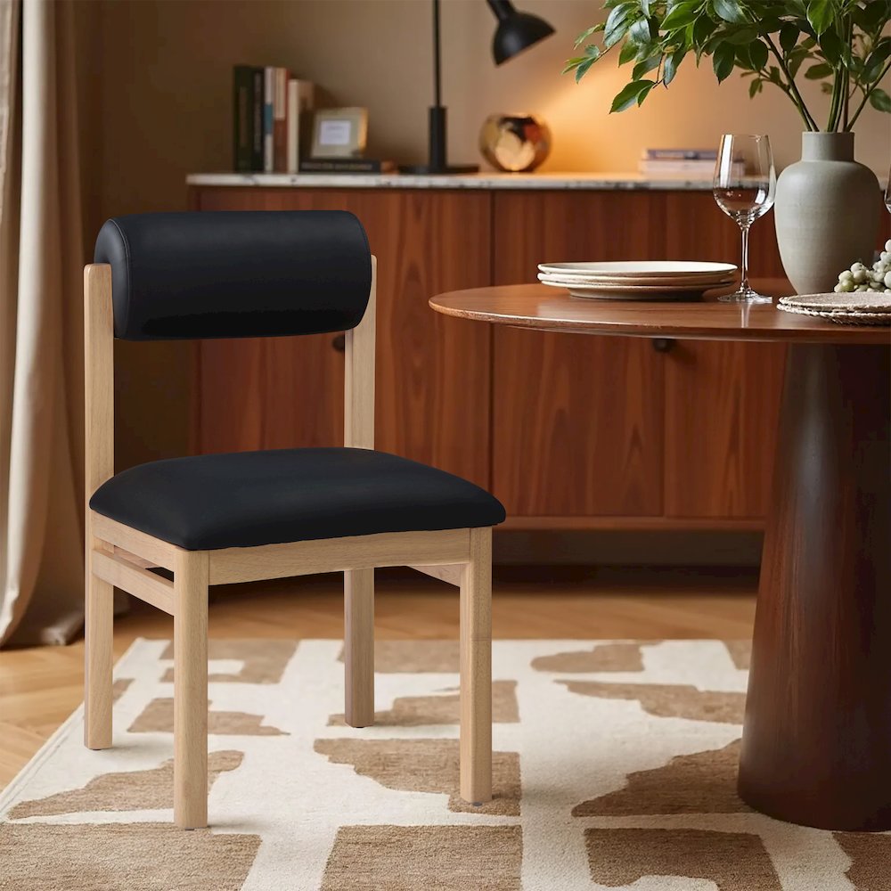 Roundhill Black Vegan Leather Upholstered Dining Chair, Set of 2
