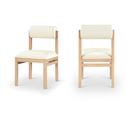 Roundhill Cream Vegan Leather Upholstered Dining Chair, Set of 2