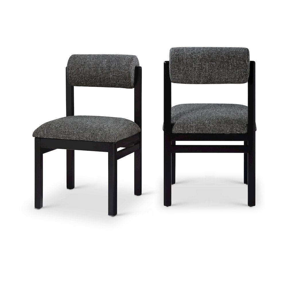 Roundhill Black Linen Textured Fabric Upholstered Dining Chair, Set of 2
