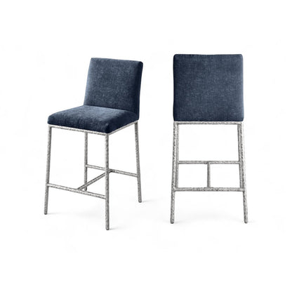 Reeves Navy Chenille Fabric Upholstered Counter Stool, Set of 2