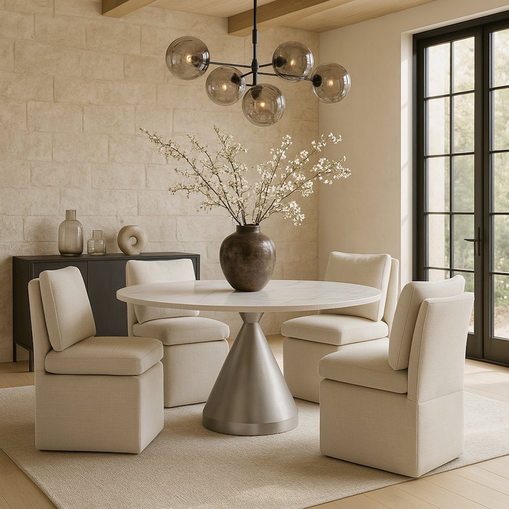 Nelori Beige Linen Textured Performance Fabric Dining Chair, Set of 2