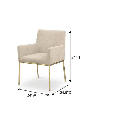 Beige Chenille Dining Chairs Set of 2 with Brushed Brass Frame
