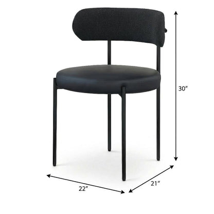 Matte Black Dining Chairs Set of 2 with Vegan Leather and Boucle Upholstery