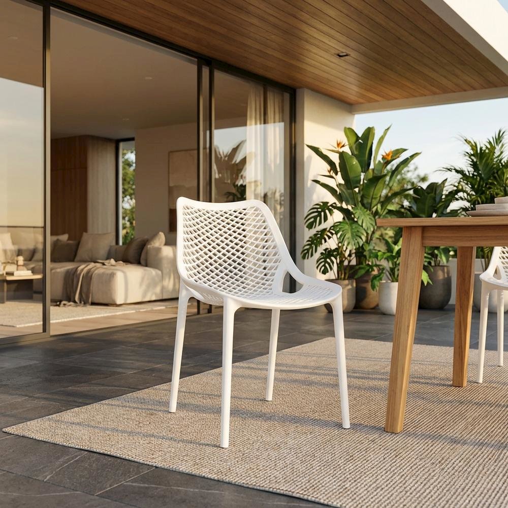 Contemporary White Outdoor Patio Dining Chairs Set Of 4 With Anti-Uv Finish