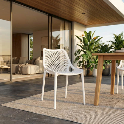 Contemporary White Outdoor Patio Dining Chairs Set Of 4 With Anti-Uv Finish