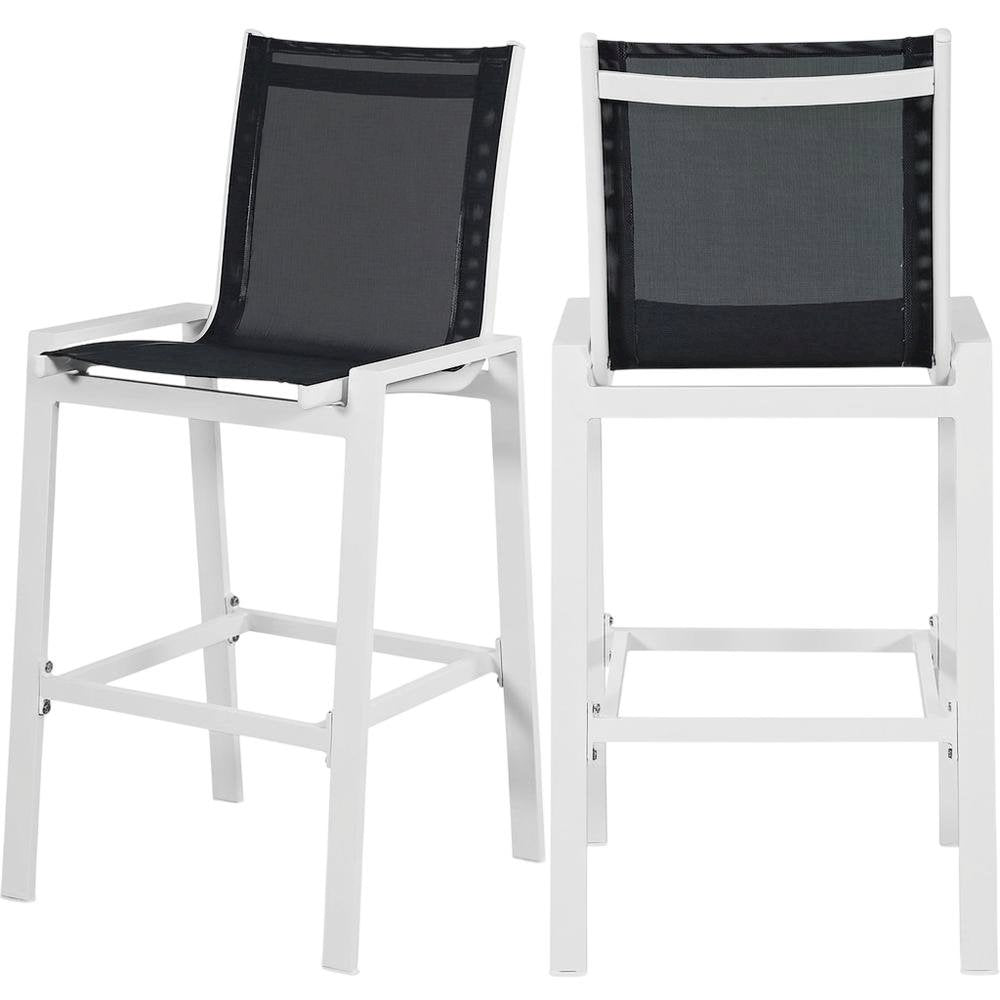 Contemporary White Outdoor Patio Bar Stools Set Of 2 With Back Support