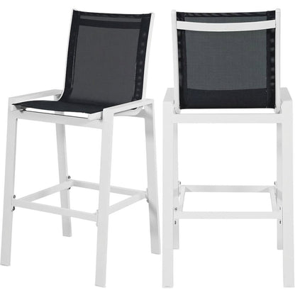 Contemporary White Outdoor Patio Bar Stools Set Of 2 With Back Support