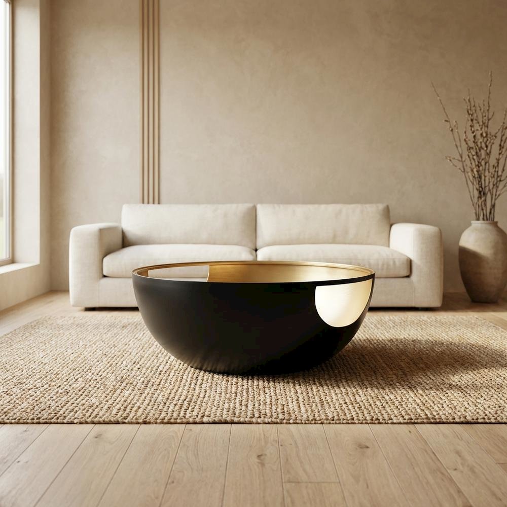 Black and gold lacquer coffee table with contemporary style and sleek finish