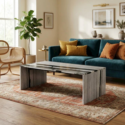 Contemporary Marble Coffee Table with Durable Panda Finish