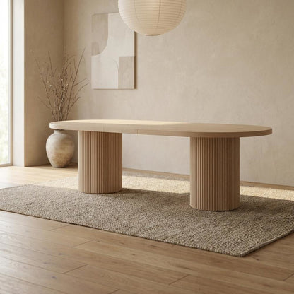 Natural Oak Oval Dining Table, Butterfly Leaf, Seats 8