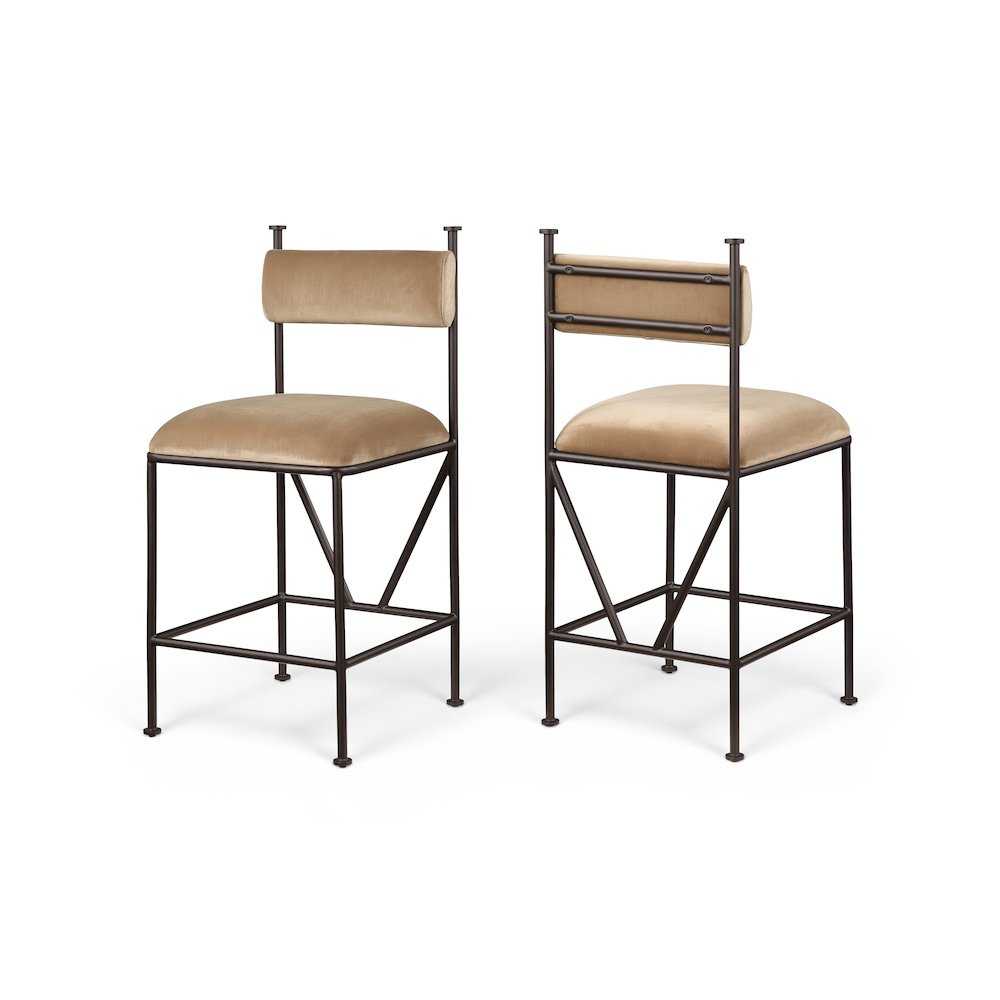 Monarch Beige Velvet Performance Fabric Upholstered Counter Stool, Set of 2