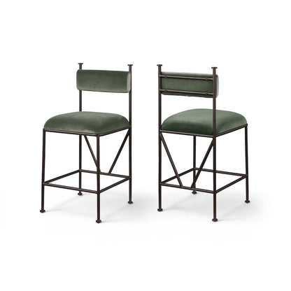 Monarch Green Velvet Performance Fabric Upholstered Counter Stool, Set of 2