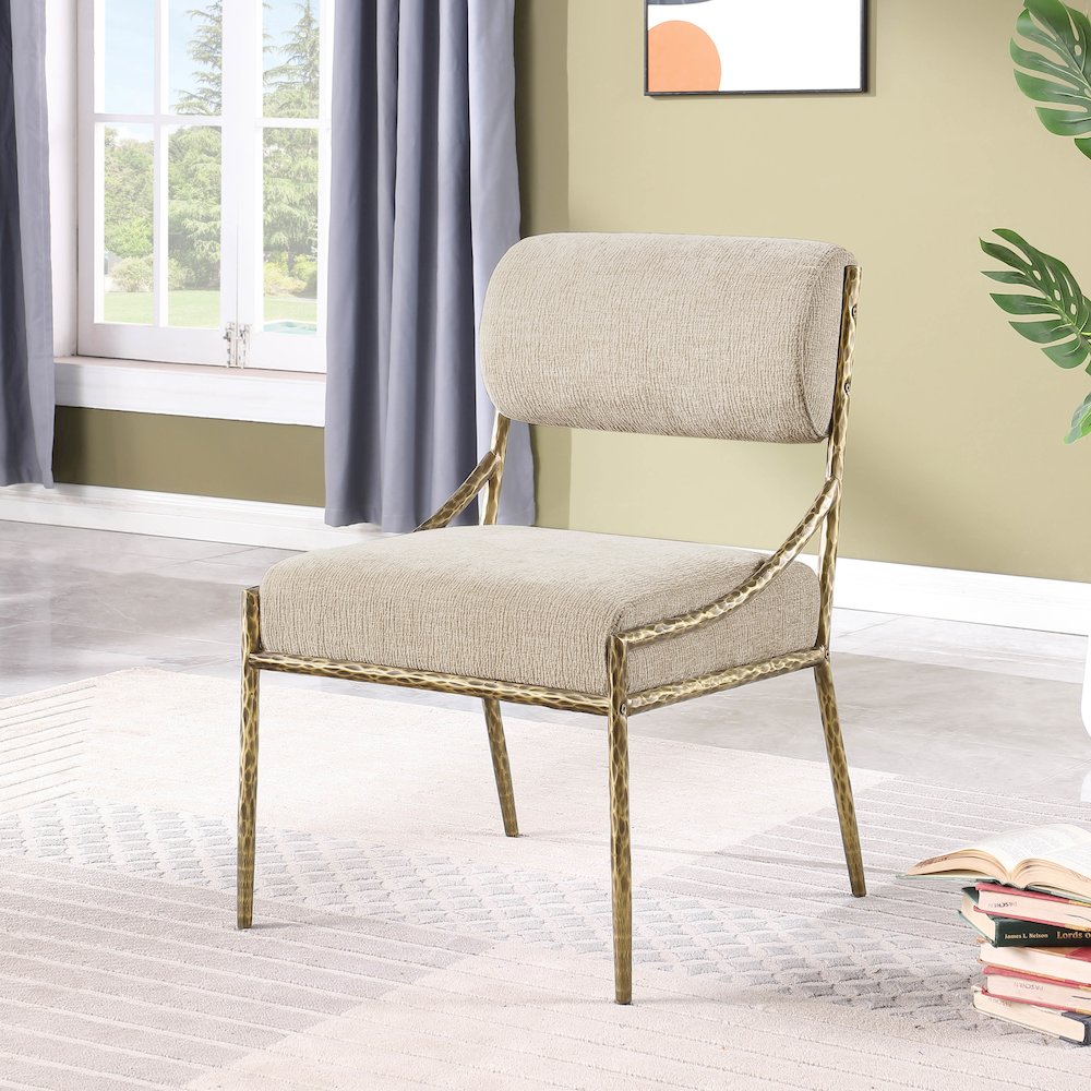 Bastille Beige Chenille Fabric Upholstered Dining Side Chair, Set of 2