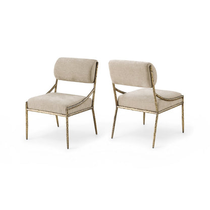Bastille Beige Chenille Fabric Upholstered Dining Side Chair, Set of 2