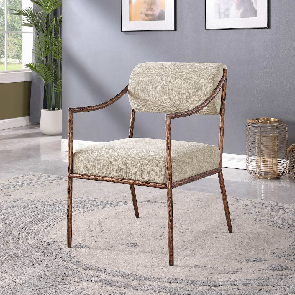 Bastille Beige Chenille Fabric Upholstered Dining Arm Chair, Set of 2