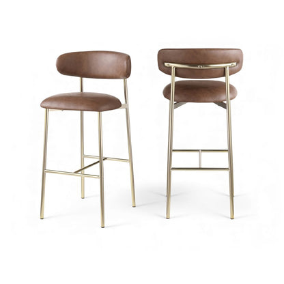 Lupita Brown Vegan Leather Upholstered Bar Stool, Set of 2