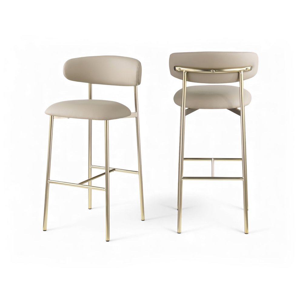 Lupita Taupe Vegan Leather Upholstered Bar Stool, Set of 2